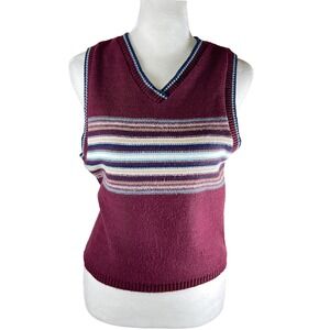 Arizona‎ Jean Company Womens Burgundy Striped V Neck 90s Sweater Vest Size Large